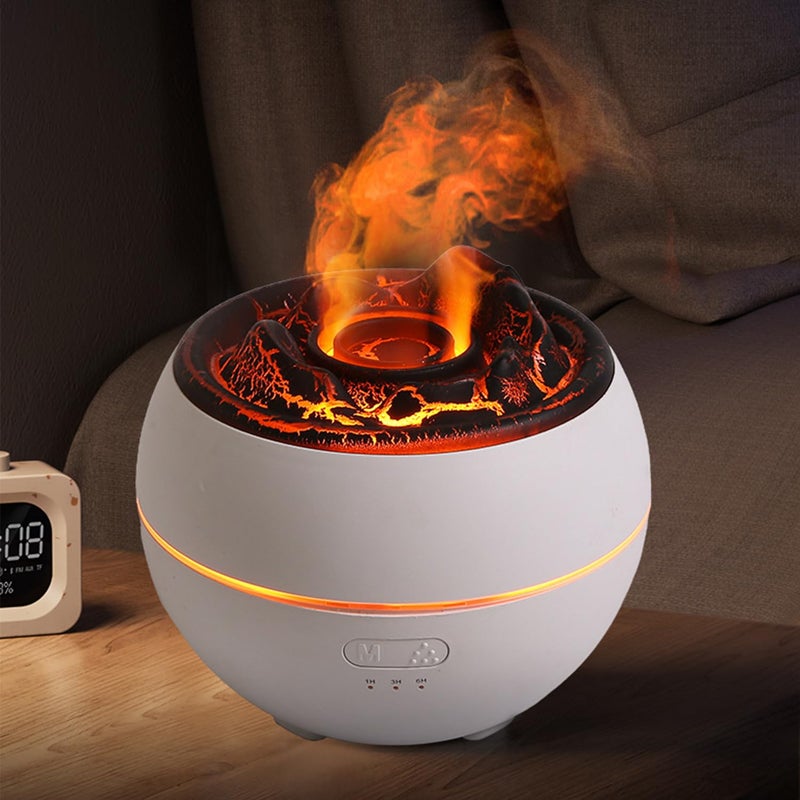 YALEDI Essential Oil Diffuser Volcano Fire Flame Aromatherapy Diffuser 360ml Ultrasonic Cool Mist Humidifier Scent Aroma Diffuser with 7 Colors Light Timer Auto ShutOff for Home Room White